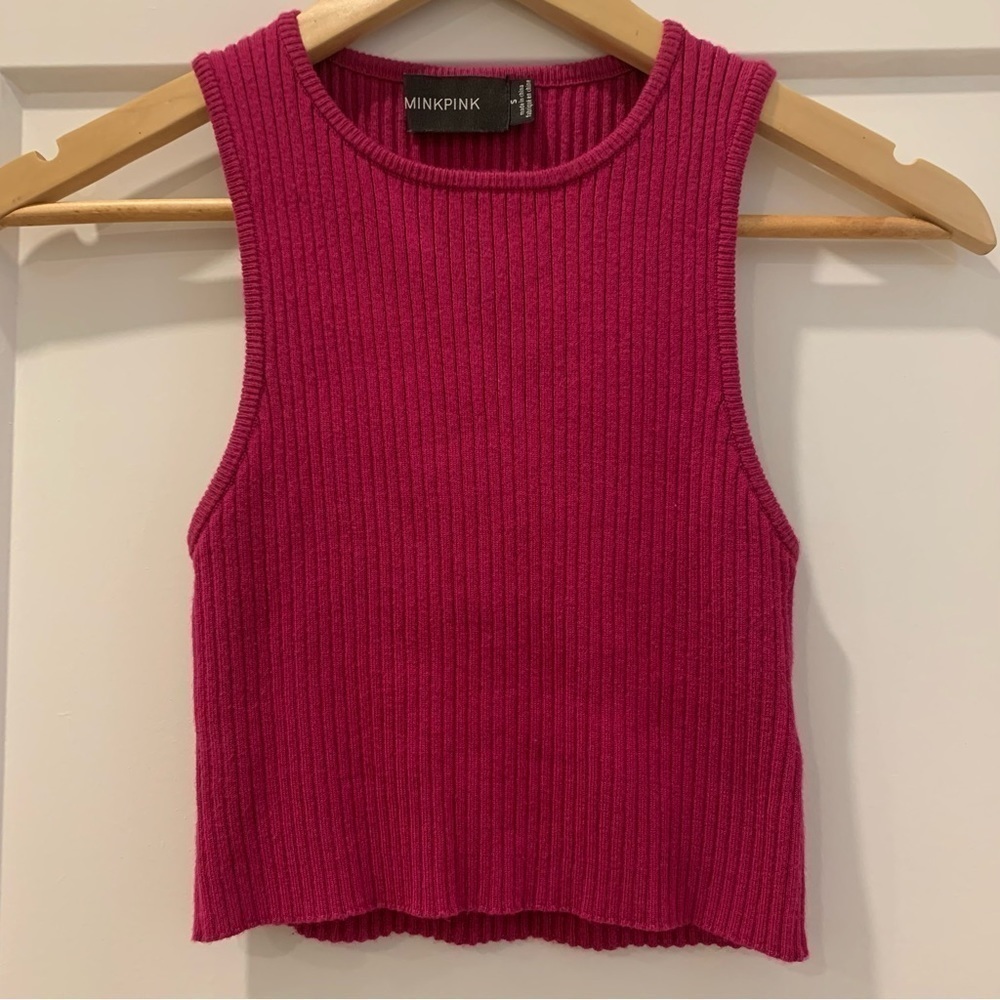 MINKPINK Fuschia Fitted Knit Cropped Tank - Picture 3 of 6
